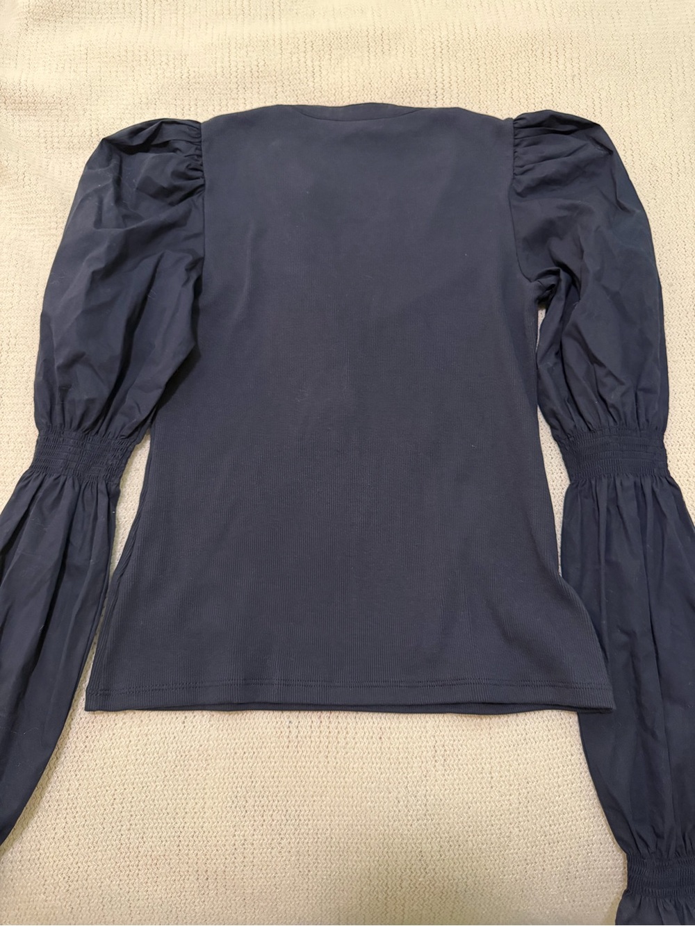 Veronica Beard Black Puff-Sleeve Henley with Smocked Cuffs - Picture 3 of 4